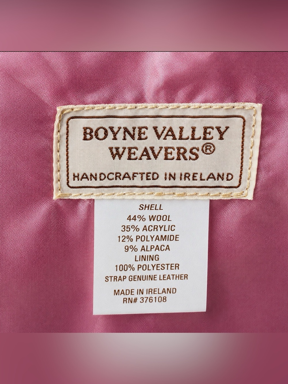 Boyne Valley Weavers Wool Blend Knit Shoulder Bag Pink Plaid Made In Ireland - Picture 7 of 7